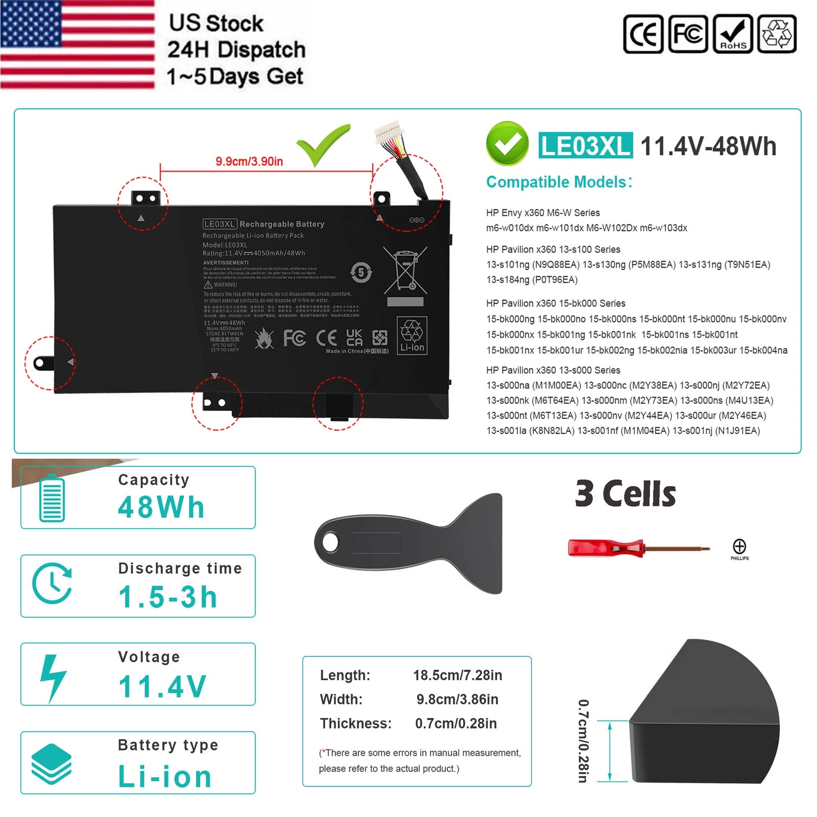 ?LE03XL Battery For HP Envy x360 15-w000 796220-541 HSTNN-UB6O 796356-005 48Wh?E