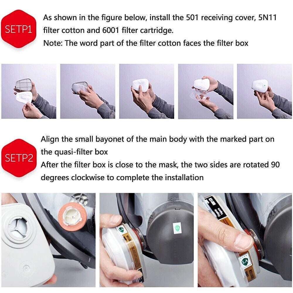15 in 1 Full Face Gas Mask Reusable Respirator For Chemical Spray Painting 6800