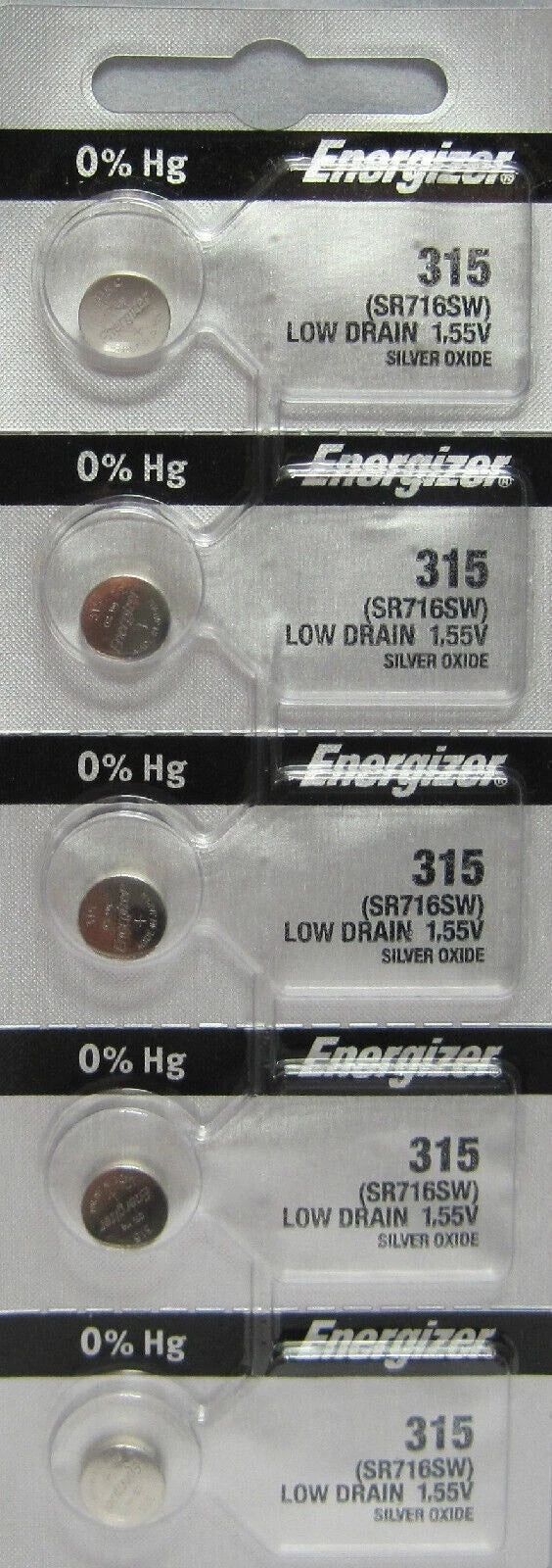 Energizer 315 (SR716SW) Silver Oxide Battery 1.55 Volt x 5