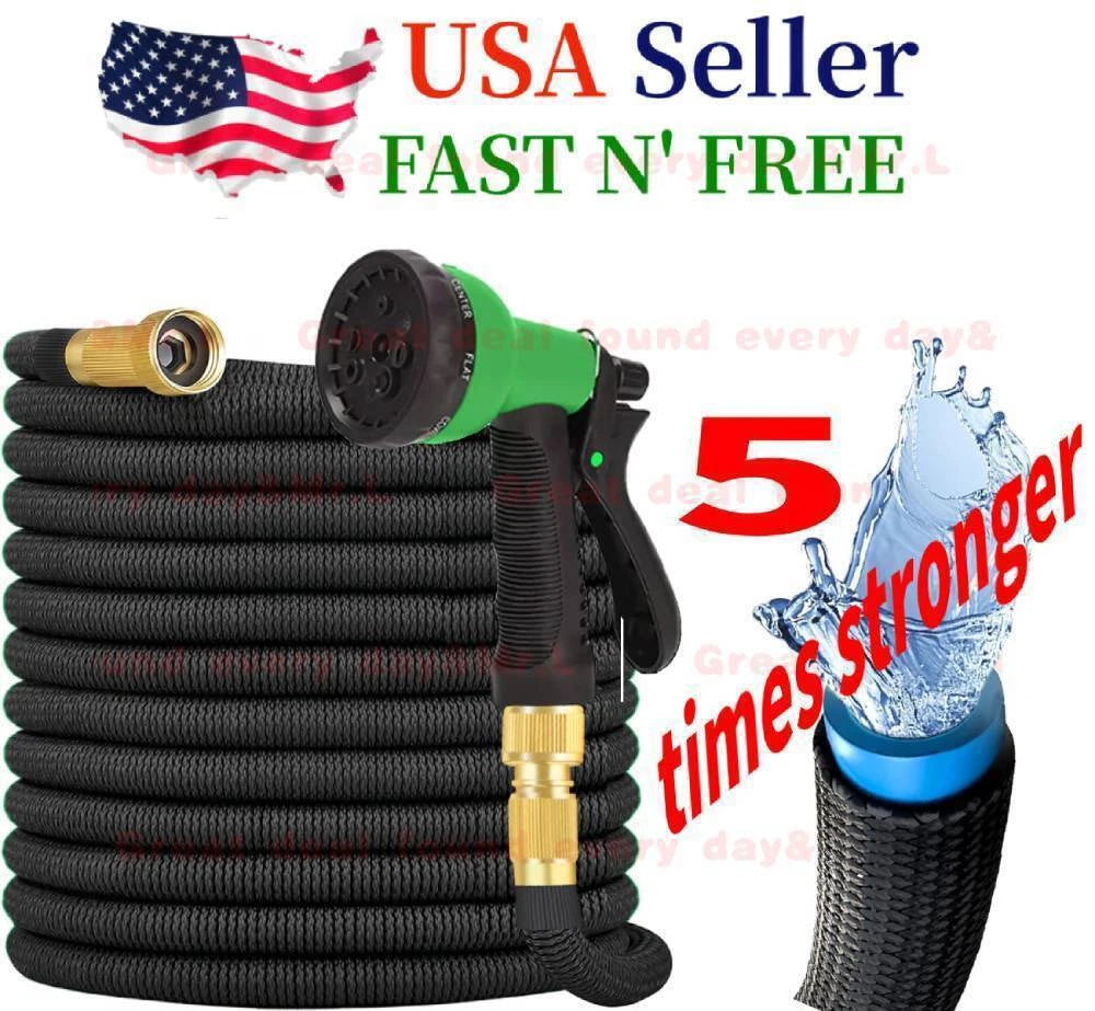 5 Times Stronger Deluxe Expandable Flexible Garden Hose Water Hose 75 100 125FT