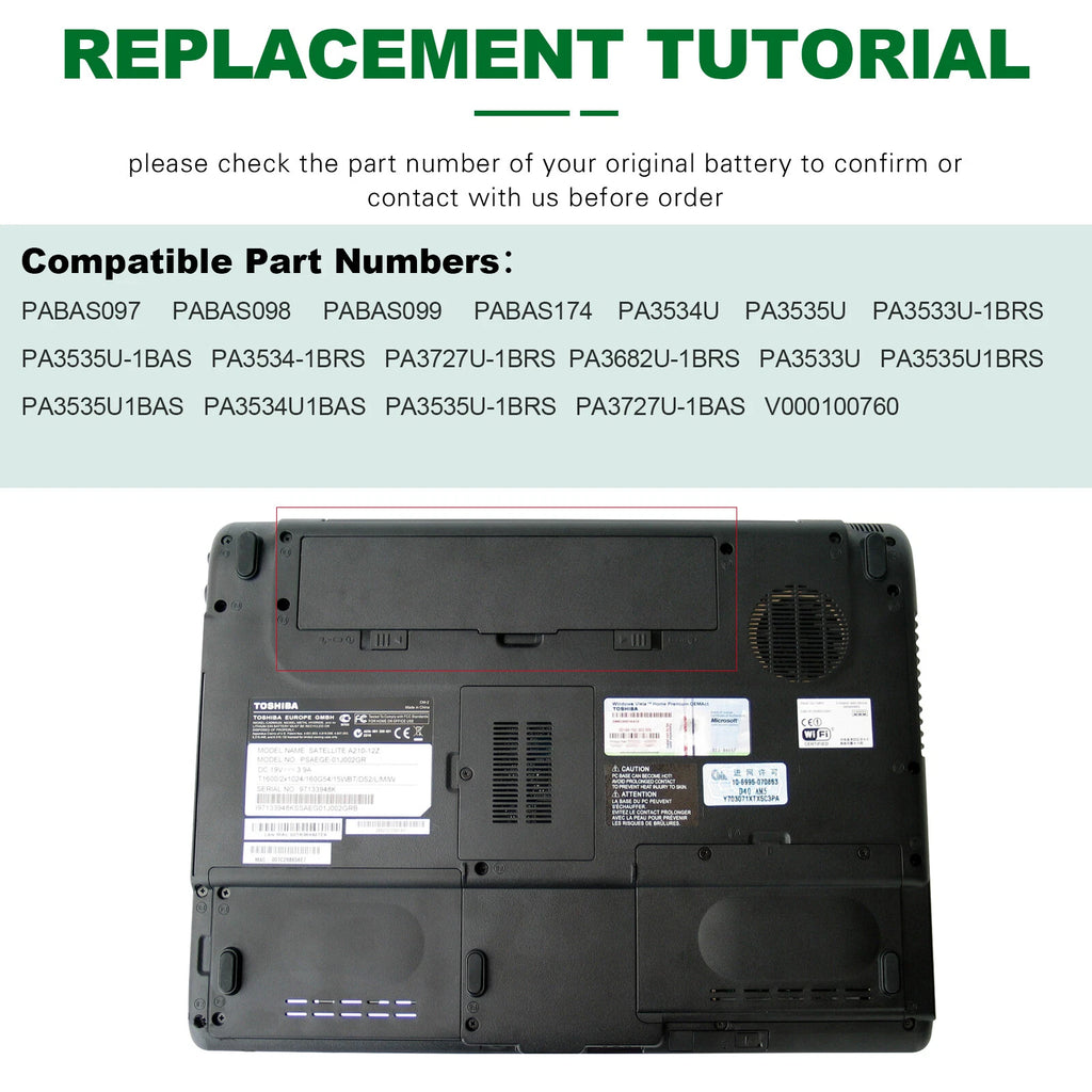 PA3535U-1BAS Battery For Toshiba A200 L300 L305 PA3534U-1BAS PA3727U-1BRS 6Cells