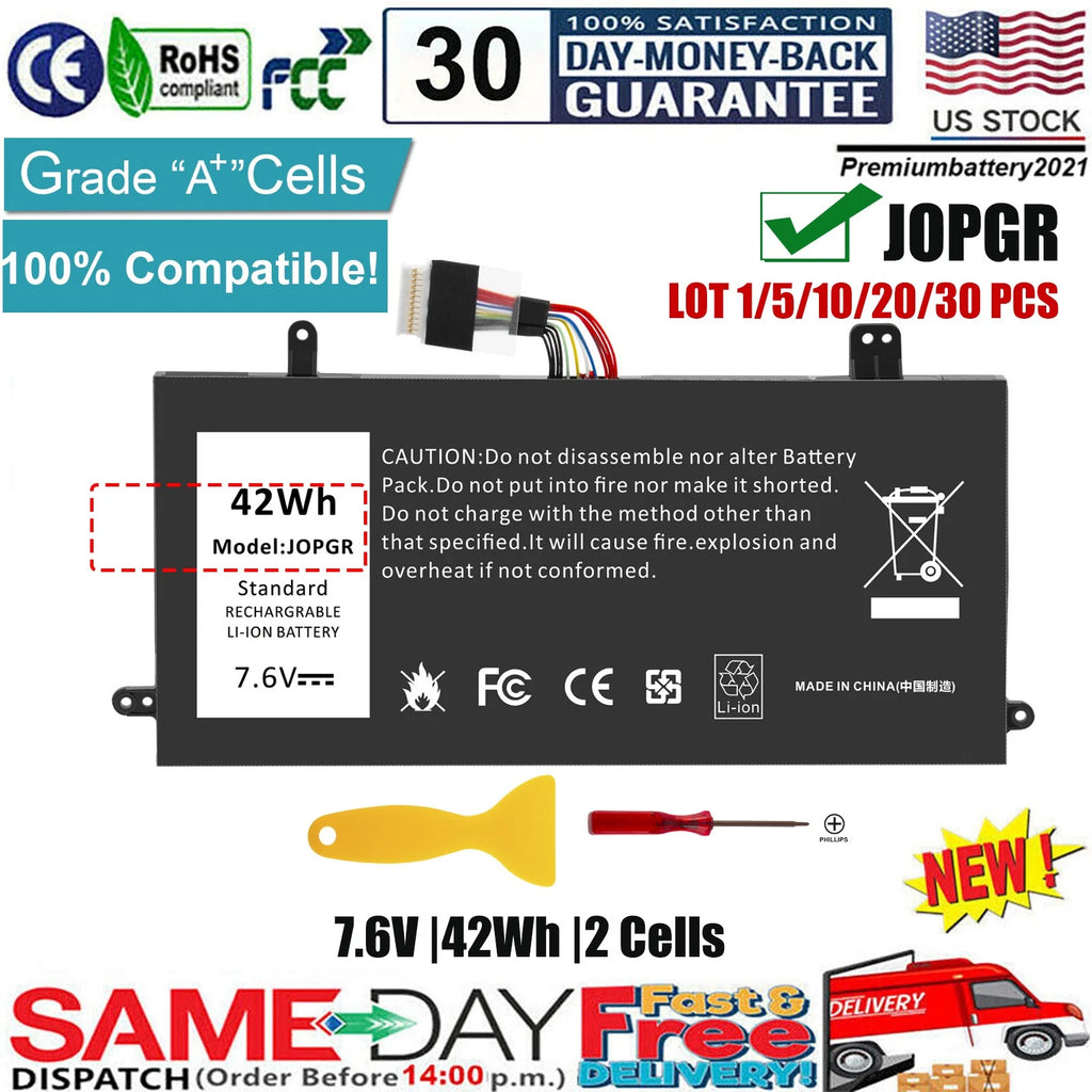 ?LOT 1-30 JOPGR J0PGR 1WND8 Battery For Dell Latitude 5285 5290 2-in-1 T17G 42Wh
