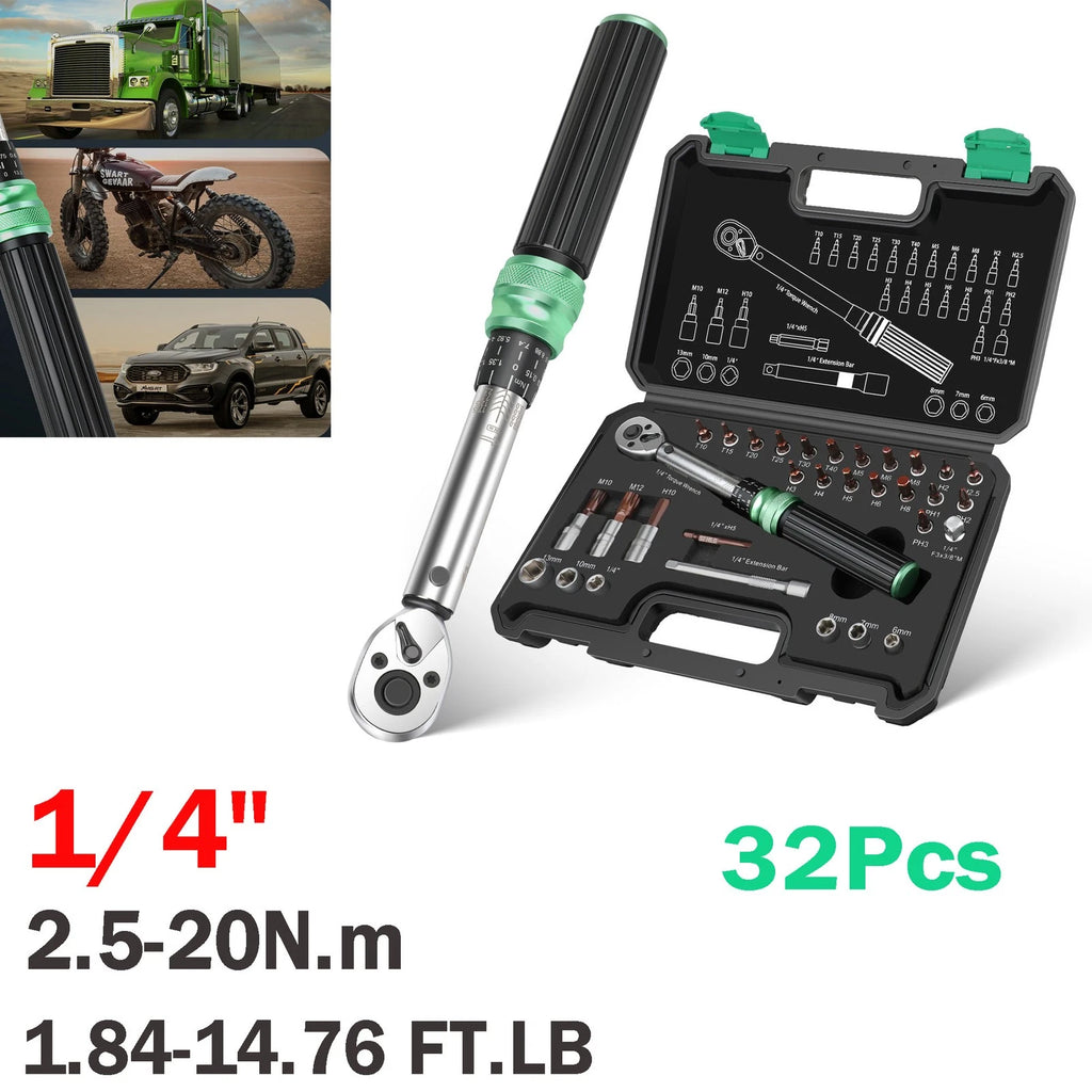 ??32Pcs Torque Wrench Set 1/4" Drive 2.5-20Nm (1.84-14.76ft.lb) For Bicycle 2026