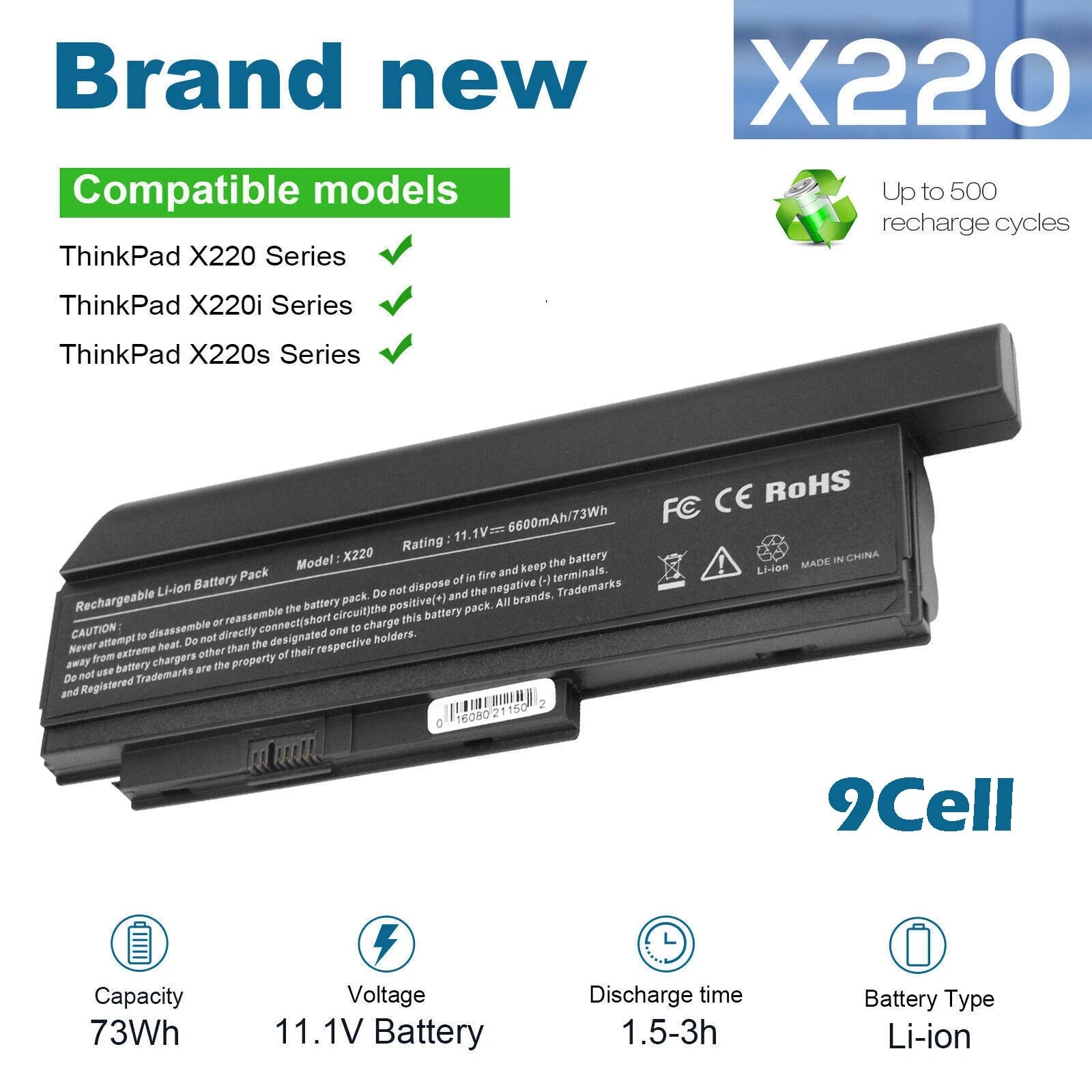 ?9Cell 6600mAh Battery For Lenovo ThinkPad X220 X220i X220s 0A36282 0A36283 73Wh