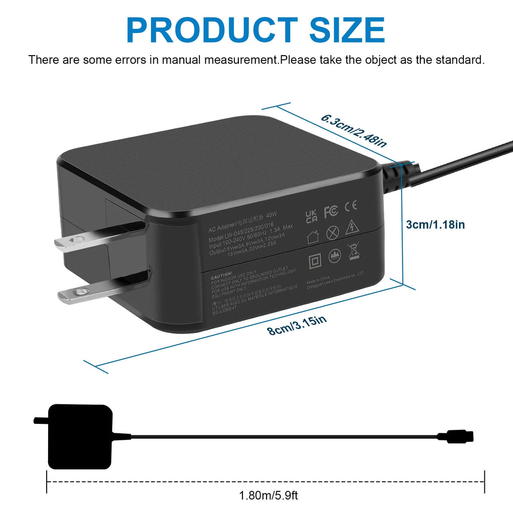 For Dell 45W AC Adapter Charger USB-C Type C XPS 13 9365 9370 9380 9300 9310