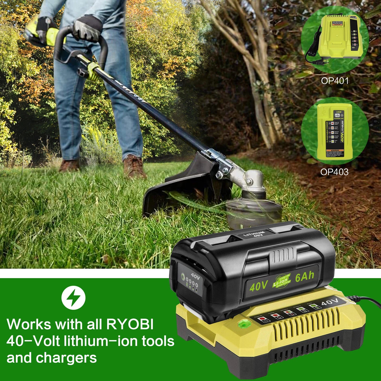 For Ryobi 40 Volt 6.0Ah Battery High Capacity Lithium-Ion OP4050 OP4060 OP40401