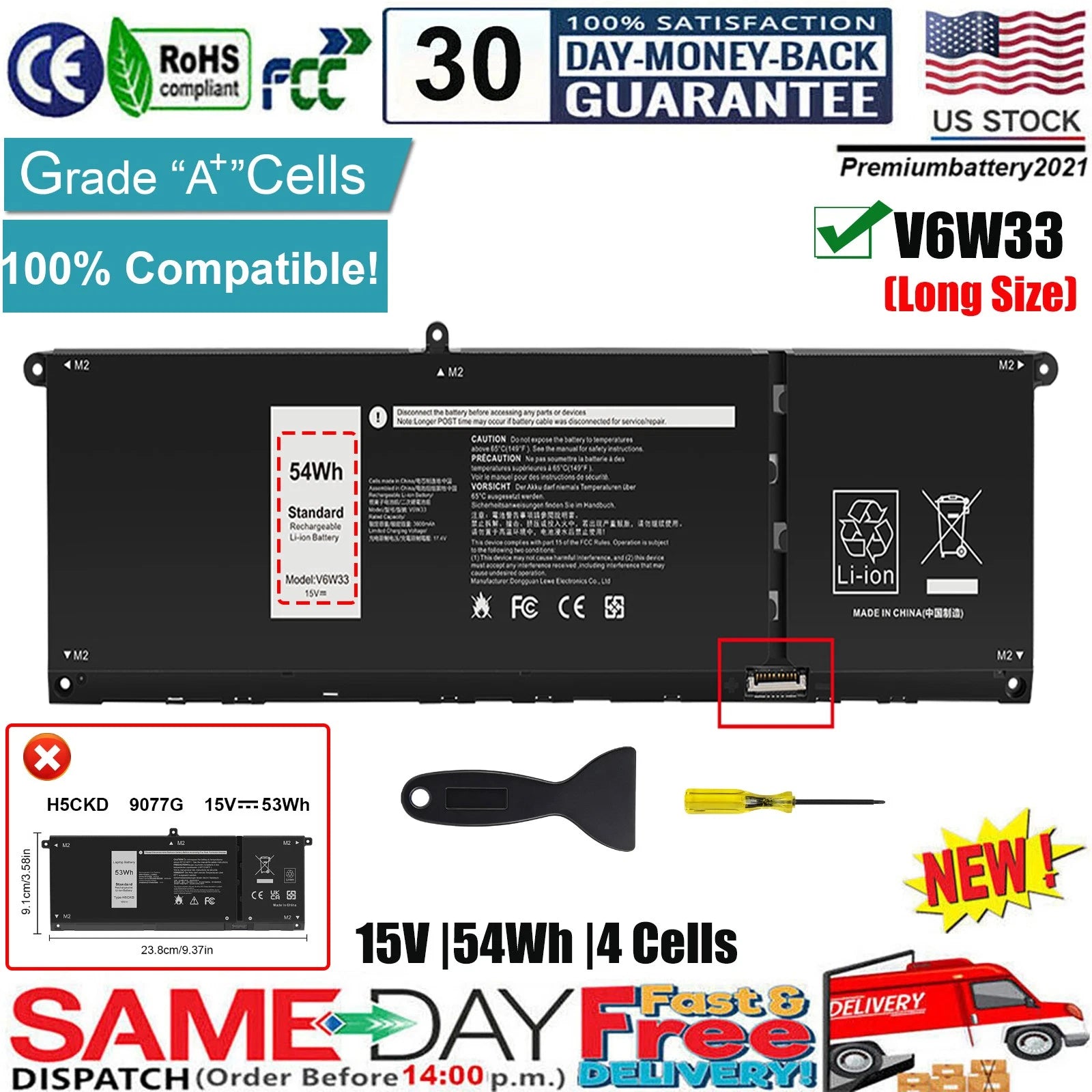 ?54Wh V6W33 Battery For Dell Inspiron 3511 3520 3515 5310 5635 Latitude 3320 NEW