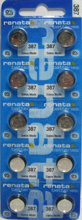 10 x Renata 387S With Spacer Ring 1.55V Button Cell 0% MERCURY Batteries