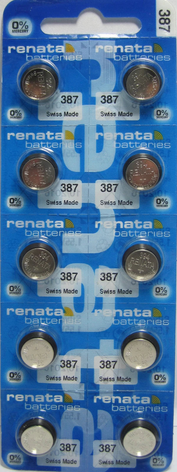 10 x Renata 387S With Spacer Ring 1.55V Button Cell 0% MERCURY Batteries