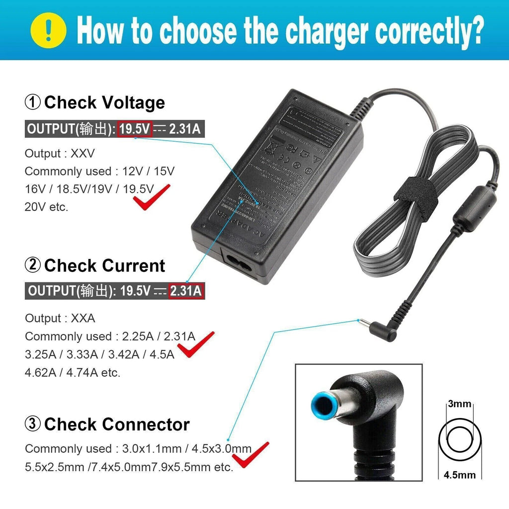 45W 19.5V 2.31A Power Adapter for HP Laptop Charger Pavilion x360 15-f272wm