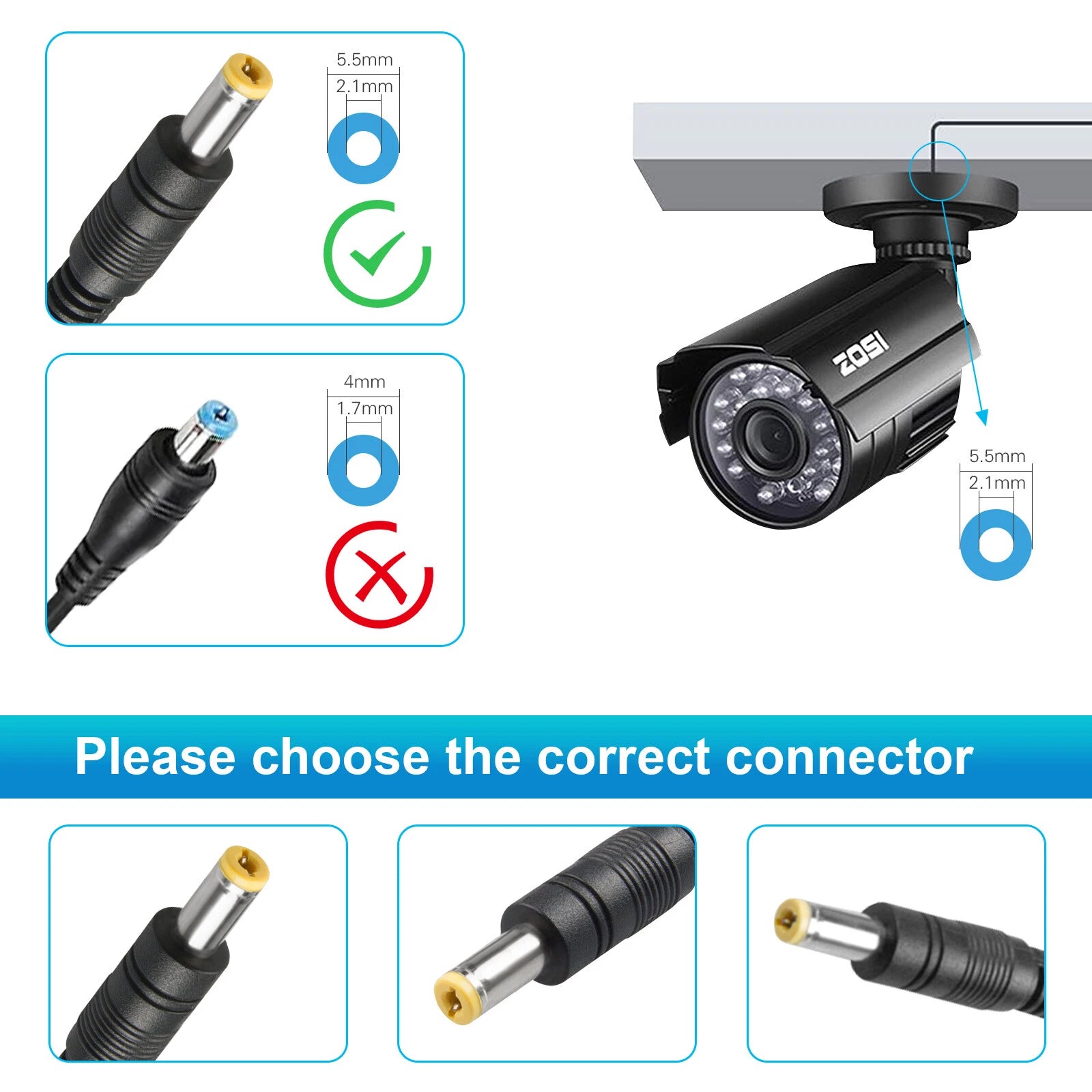 CCTV Security Camera AHD DVR Power Adapter AC to DC 8-Way Power Splitter Cable