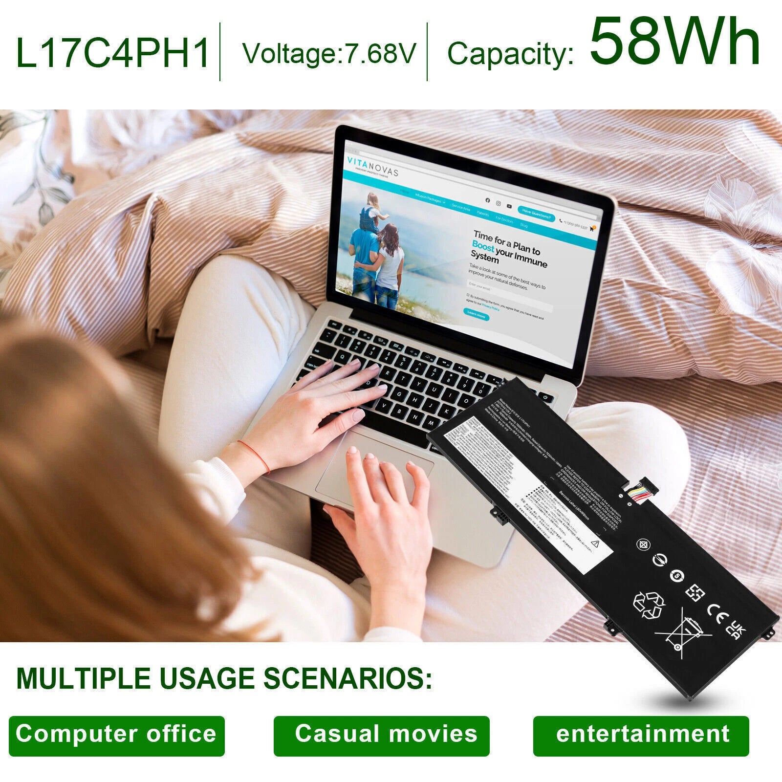 Battery For Lenovo Yoga 7 Pro-13IKB C930 C930-13IKB 81C4 L17C4PH1 L17M4PH1 60Wh