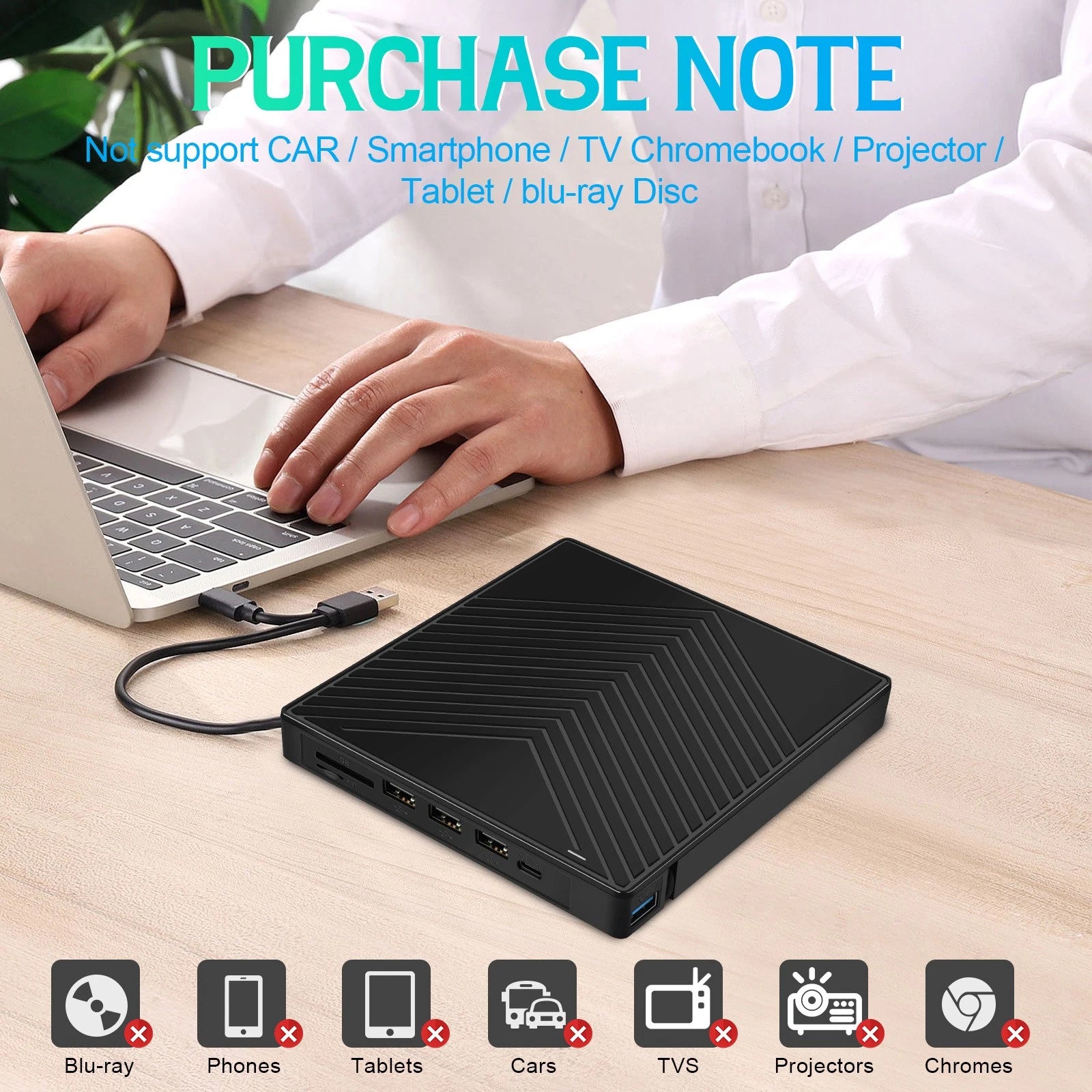 7 in 1 Portable External DVD Drive Player USB 3.0 Type-C CD DVD RW Reader Burner