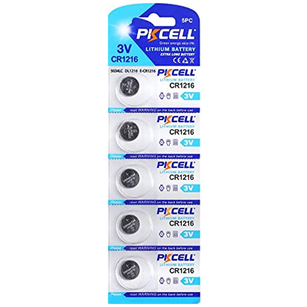 5 PKCELL CR1216 1216 Lithium Coin Cell 3V Batteries