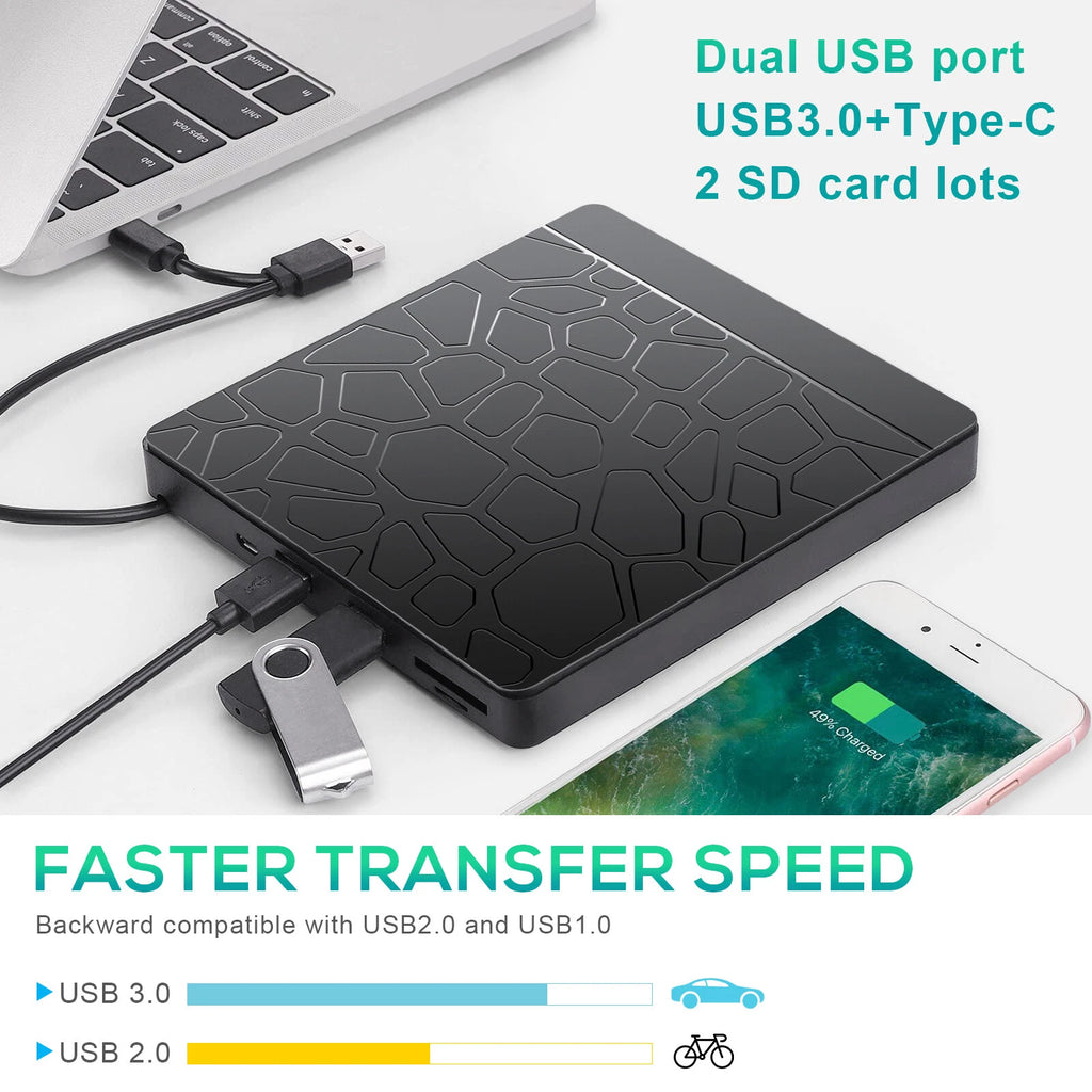 External CD/DVD Drive Player USB3.0 RW Burner ROM Reader Writer SD/TF Slot 2 USB