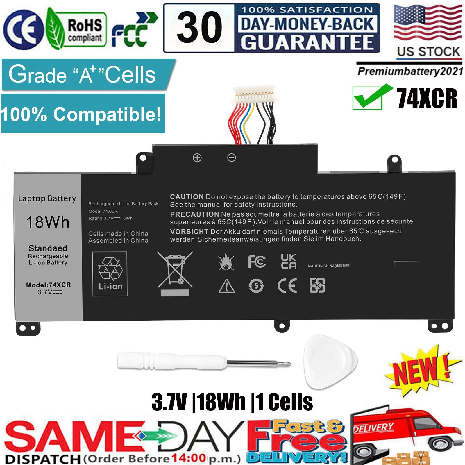 ?74XCR Battery For Dell Venue 8 Pro 5830 Tablet Series 074XCR X1M2Y 0X1M2Y VXGP6
