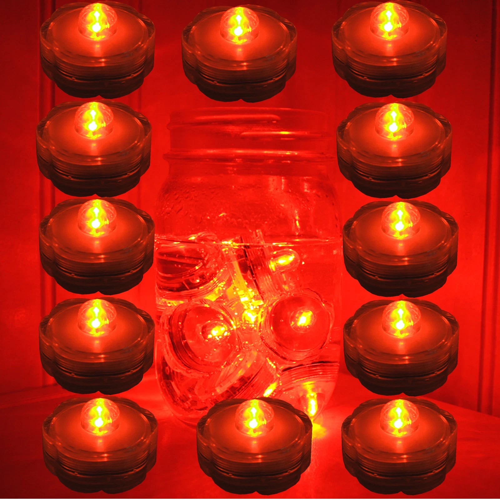 Submersible Waterproof Battery LED Tea Light ~ HALLOWEEN Decoration~ORANGE~12 Pk