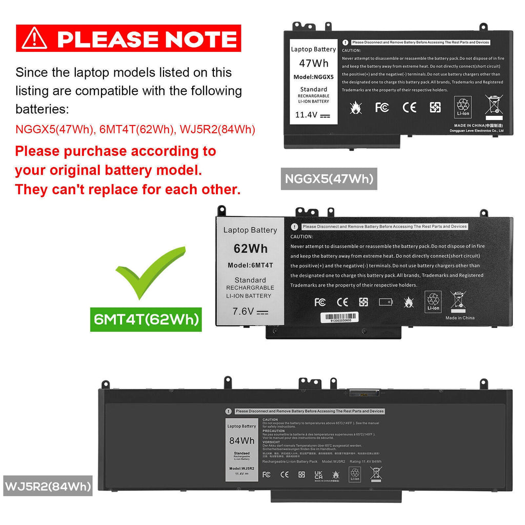 6MT4T Battery For Dell Latitude E5470 E5570 79VRK 7V69Y TXF9M 62Wh 7.6V