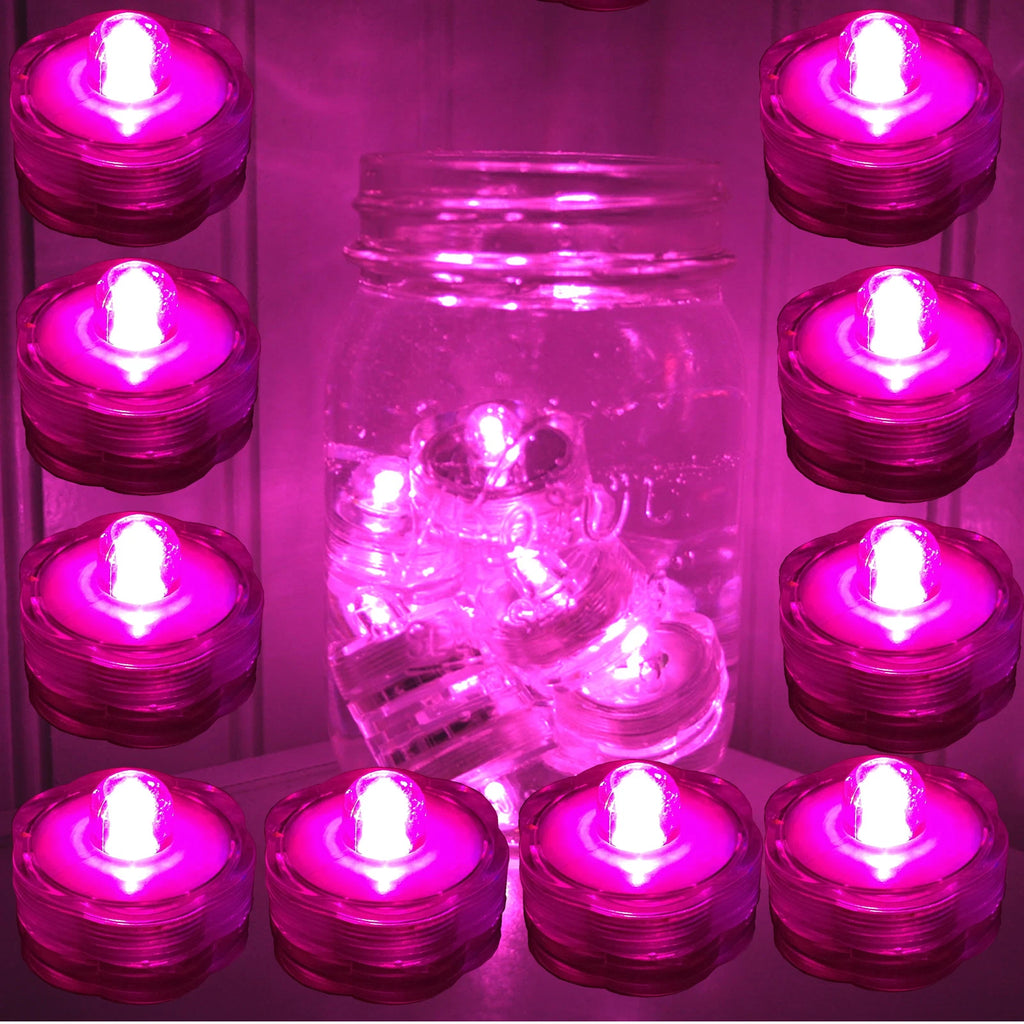 PINK Submersible Waterproof Underwater Wedding Battery LED Tea Light 10 Pack