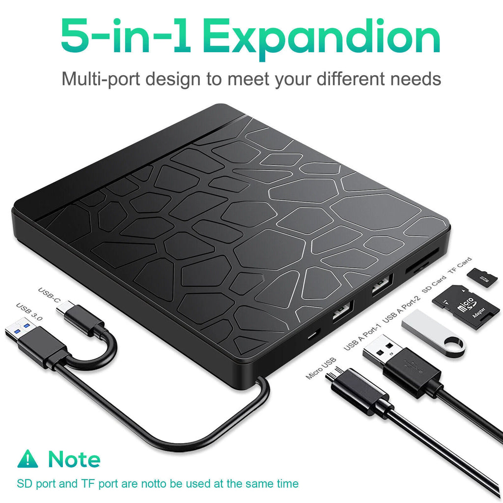 USB 3.0 Portable CD/DVD + RW Drive Player External for Laptop ROM Windows Apple