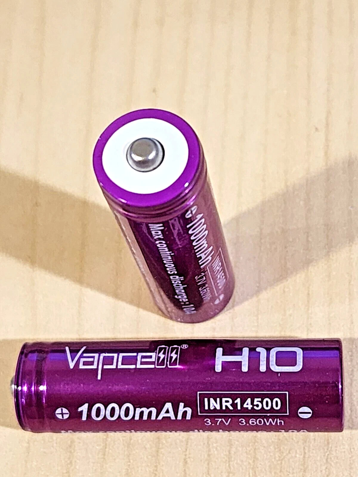 2 VC INR 14500 Li-Mn 1000mAh HIGH DRAIN Rechargeable Battery 3.7V -BUTTON TOP