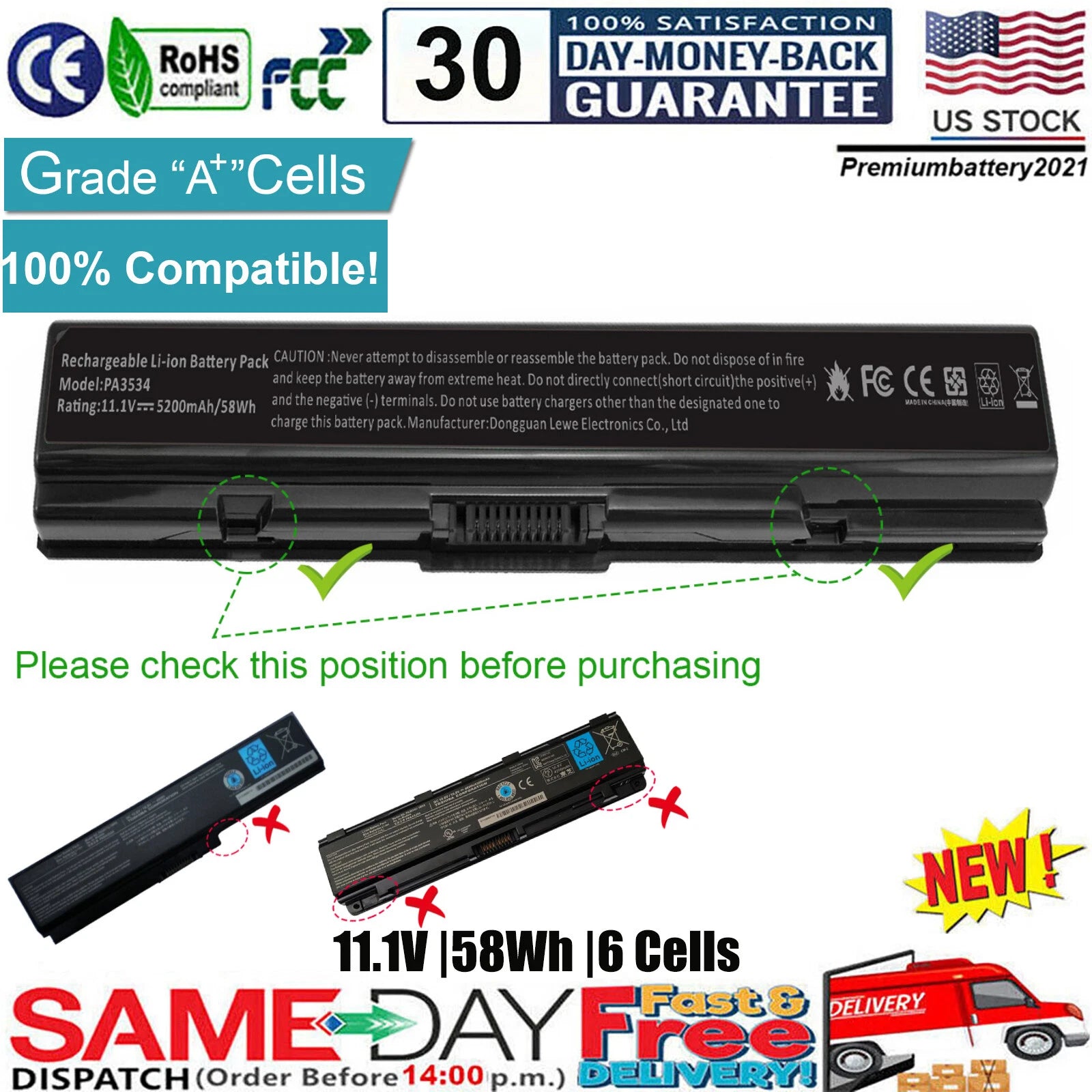 Battery For Toshiba Satellite A205-S5000 A505-S6960 A205-S5814 L505D-S5983 A300
