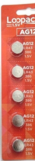 5 Brand New AG12 LR43 386 Alkaline Button Cell Battery Loopacel