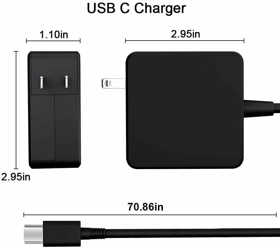65W Wall Type C USB-C AC Adapter Laptop Charger Universal Power Supply Cord