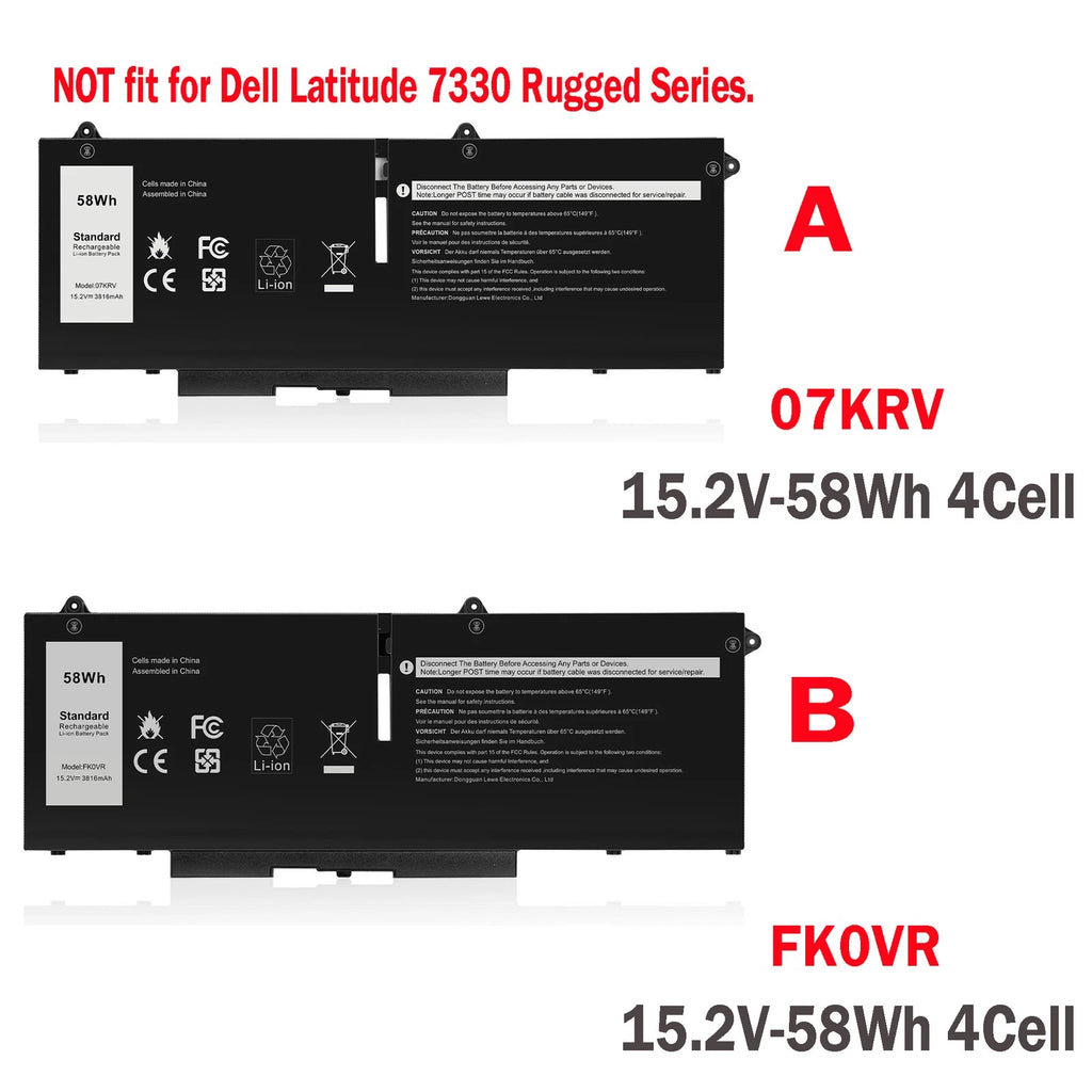 2 Type Battery 07KRV FK0VR For Dell Latitude 5330 5430 5530 7430 7530 Serie 58WH
