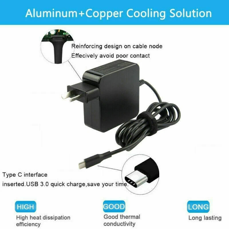 45/65W/90W USB C Charger Laptop Power Adapter for Dell Lenovo Chromebook MacBook