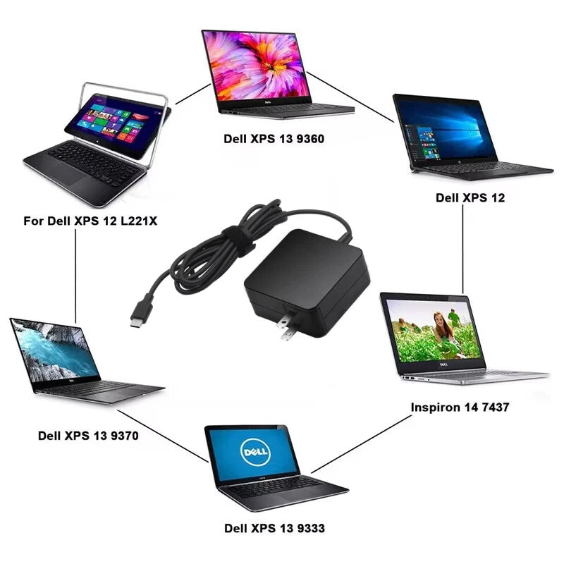 65W USB-C Type C Laptop Adapter for Dell Latitude 7420 7370 7275 5285 2In1 Power