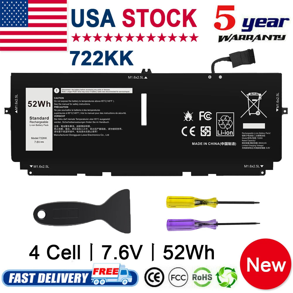 722KK Battery For Dell XPS 13 9300 9310 9380 2XXFW FP86V 0FP86V 02XXFW 52Wh