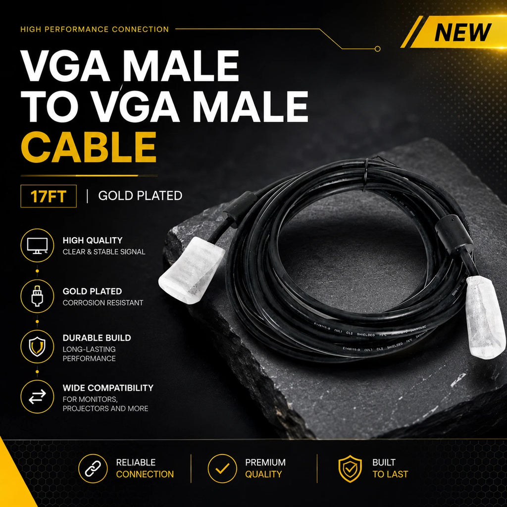 NEW 17FT VGA SVGA 15-Pin Male Monitor Cable PC Laptop Ferrite Cores Gold CL2