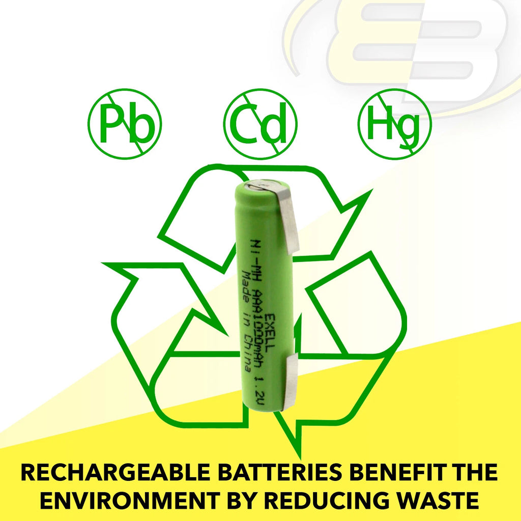 Exell 1.2-Volt Nickel-Metal Hydride Rechargeable Battery with Tabs AAA 1000 mAh