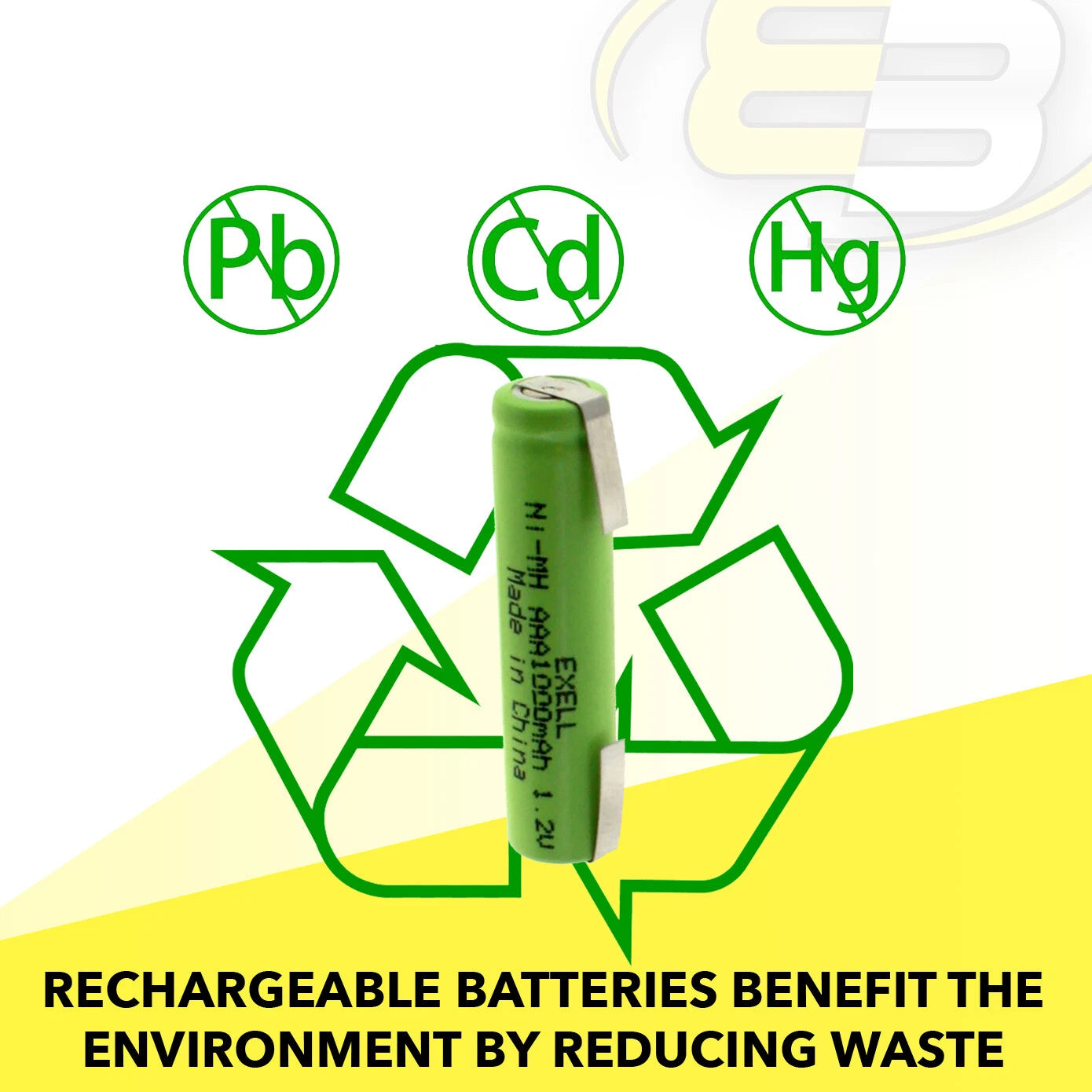 Exell 1.2-Volt Nickel-Metal Hydride Rechargeable Battery with Tabs AAA 1000 mAh
