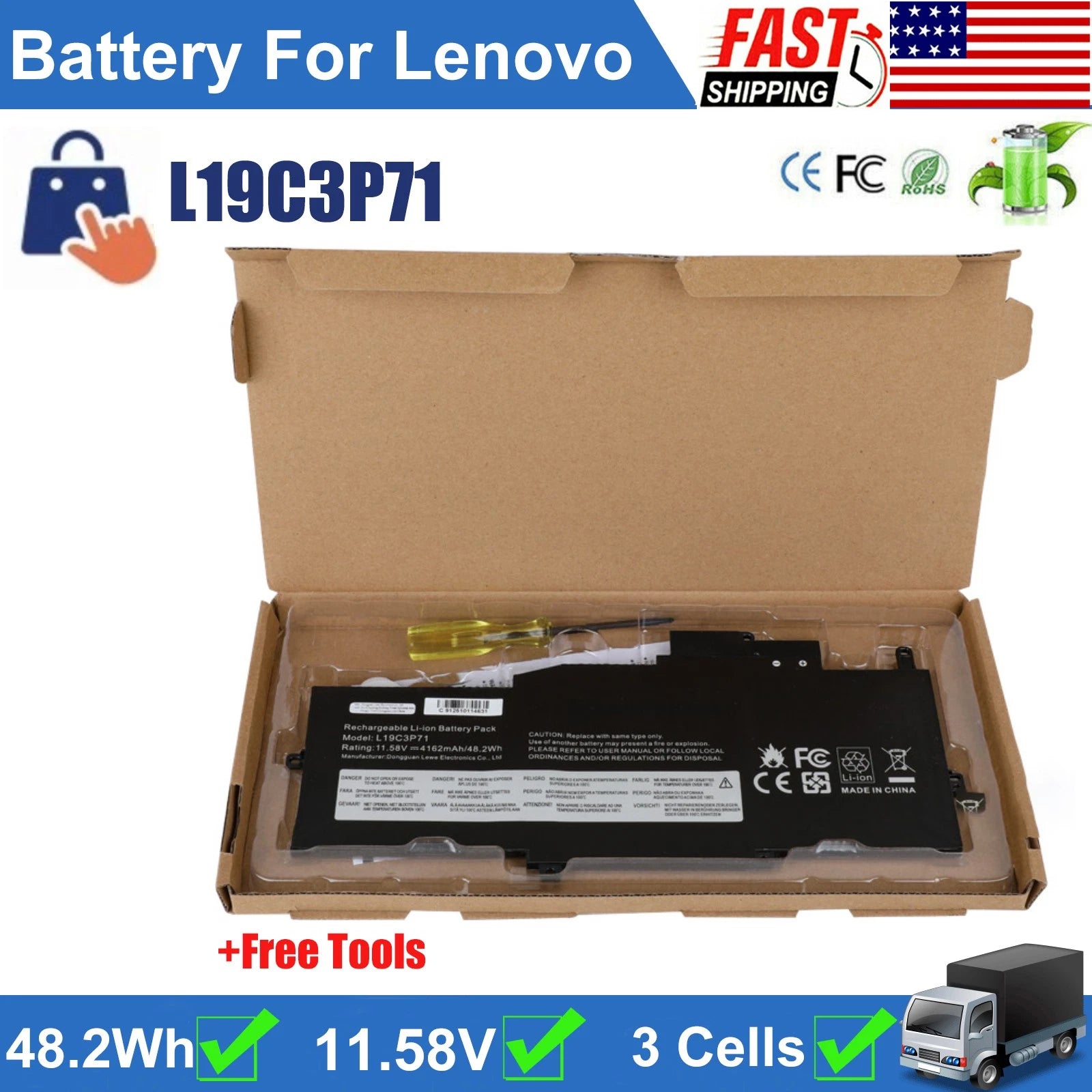 L19C3P71 L19M3P72 L19M3P73 Battery for Lenovo ThinkPad X1 Nano Gen 1st 1-20UN