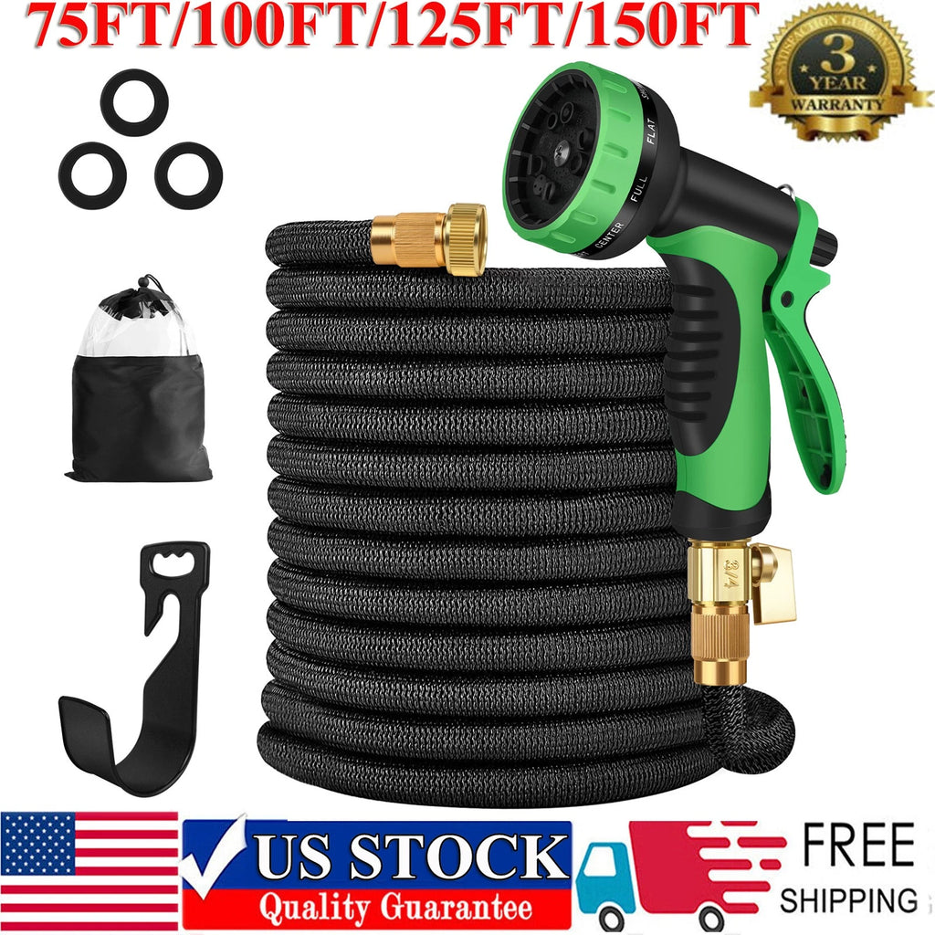 Expandable Flexible Garden Water Hose with 10/8 Function Spray Nozzle 25FT-150FT