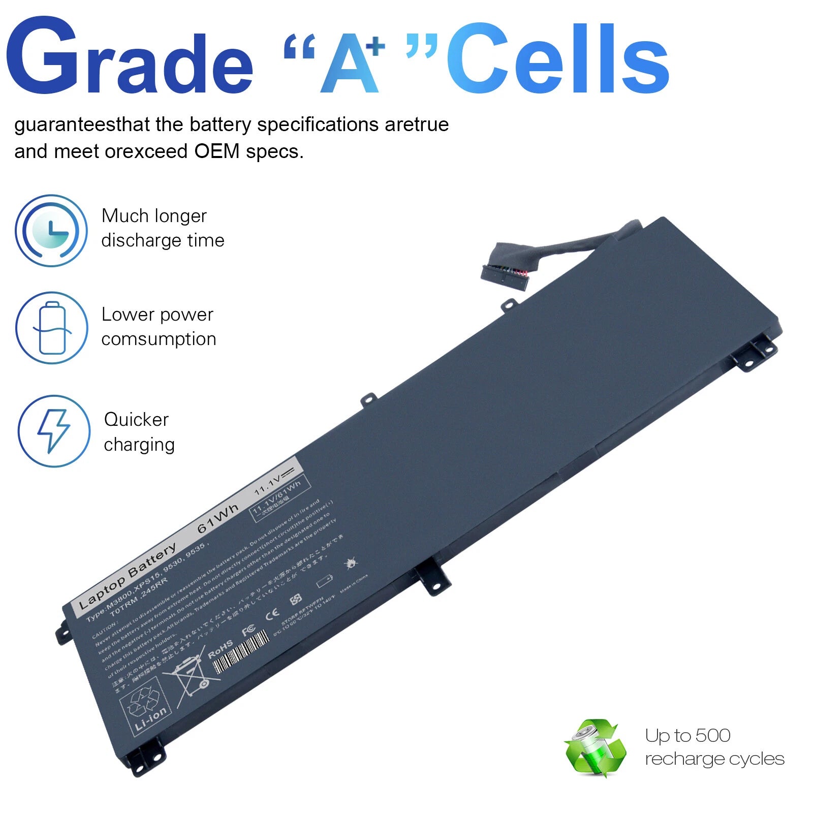 61Wh New T0TRM Battery for XPS 15 9530 Series Precision M3800 7D1WJ H76MV Y758W