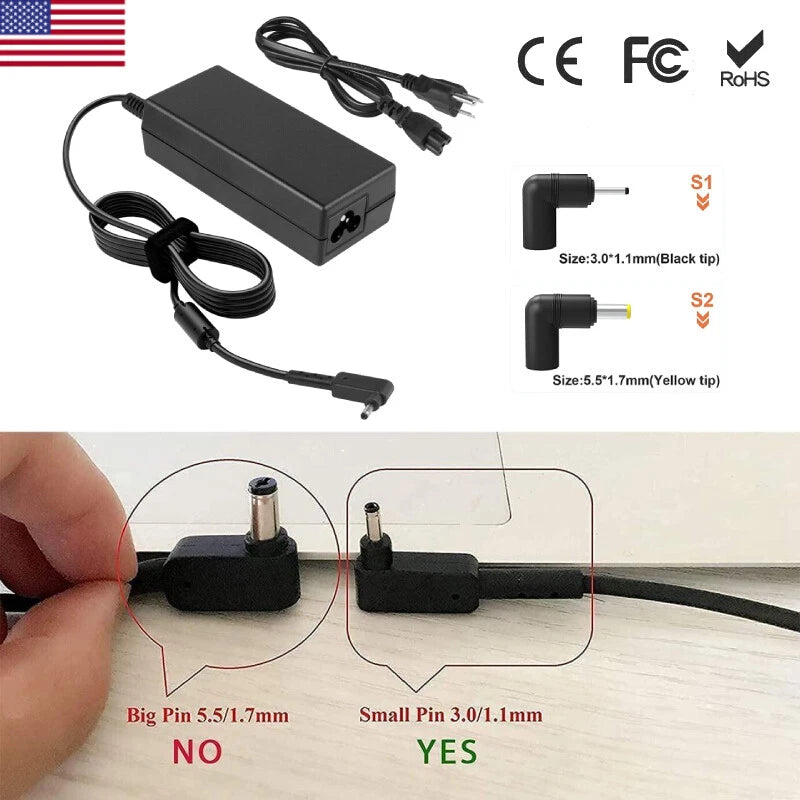 For Acer aspire 5 E15 V5 V7 V3 Series Chromebook 720 315 Cb3-352 Charger Adapter