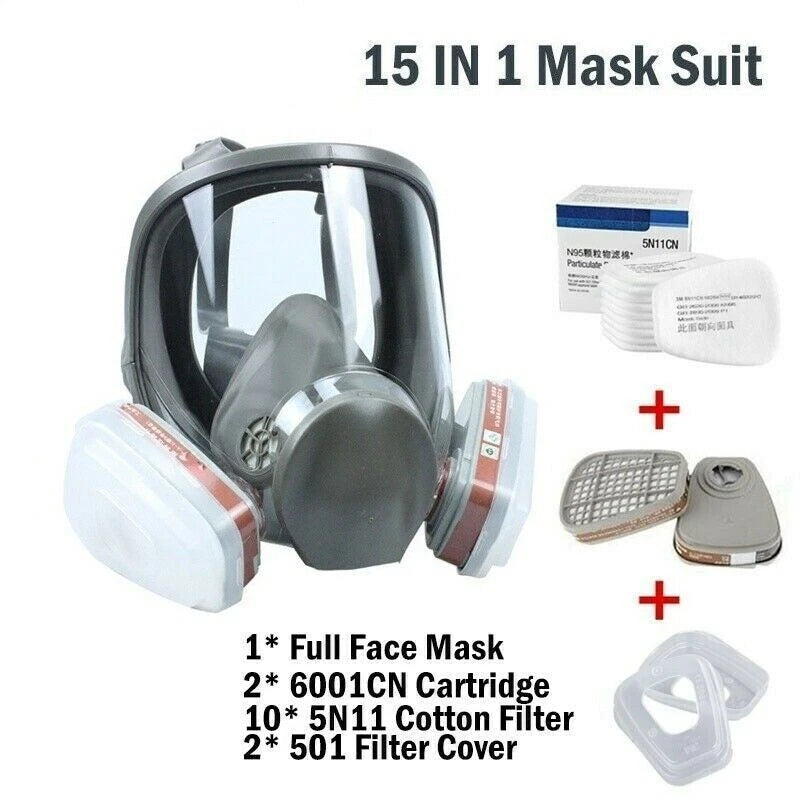 Full Face 15 IN 1 Gas Mask Chemical Vapor Painting Spraying Respirator Filter US