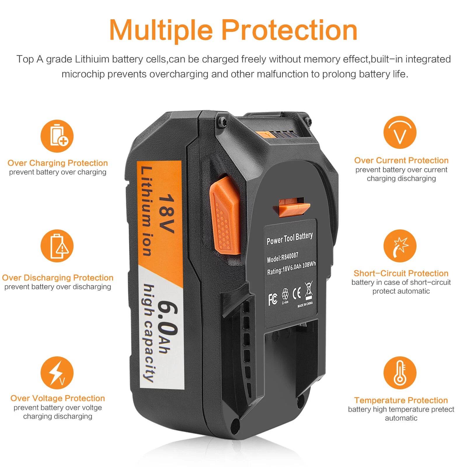 2-4PACK for Ridgid R840085 6.0Ah Lithium Battery Rigid 18Volt R840087 Power Tool