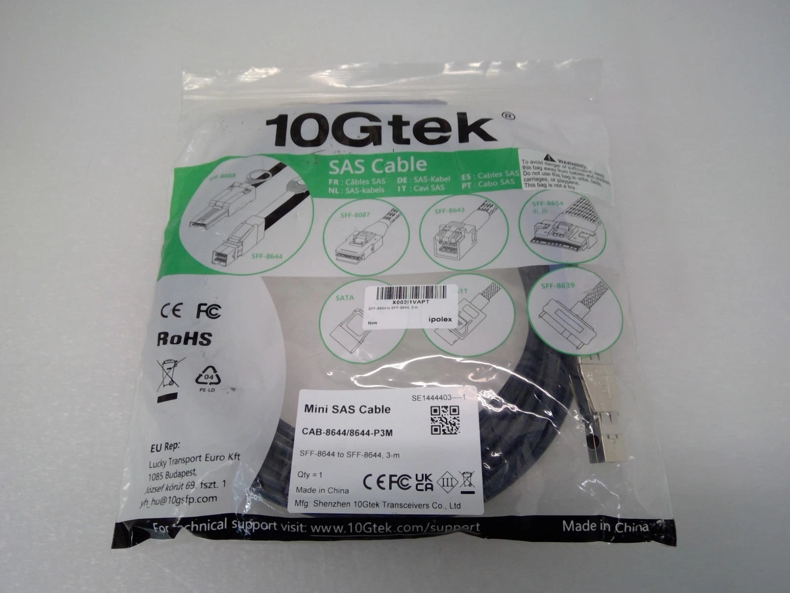 NEW 10Gtek 3M(10ft) 12G External HD MiniSAS Cable CAB-8644/8644-P3M SFF-8644