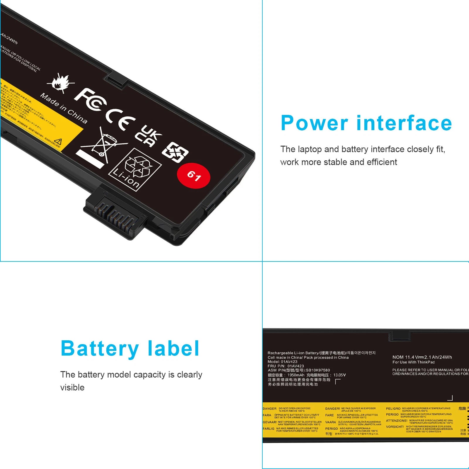 New 24wh 01AV423 Battery For Lenovo Thinkpad T470 T480 T570 T580 P51s P52s 61