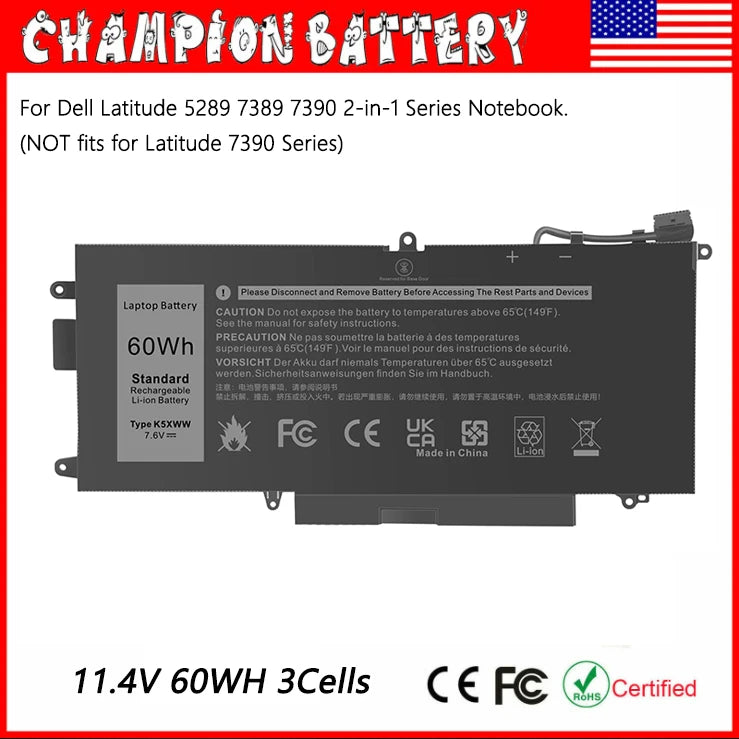 71TG4 071TG4 K5XWW Battery For Dell Latitude 5289 7389 7390 2-in-1 X49C1 0X49C1