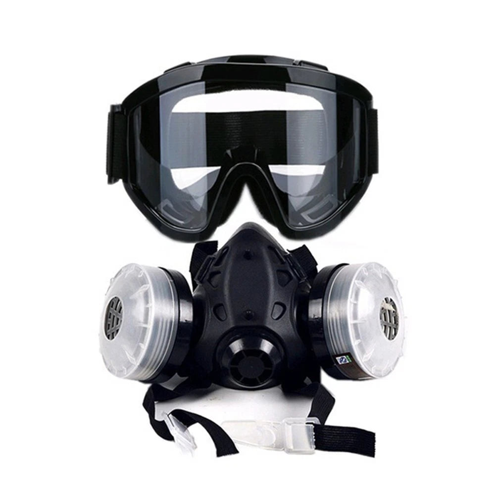 Half Face Gas Mask Dual Filters Respirator with Glasses for Painting Sanding