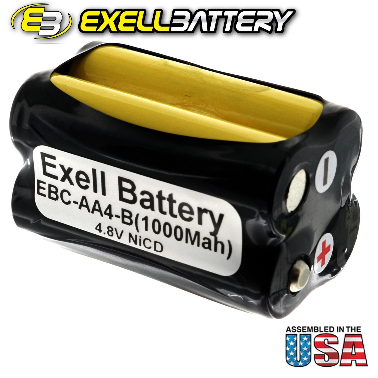 Exell Custom 4.8V 1000mAh NiCd 4xAA Square Button Top Battery Pack