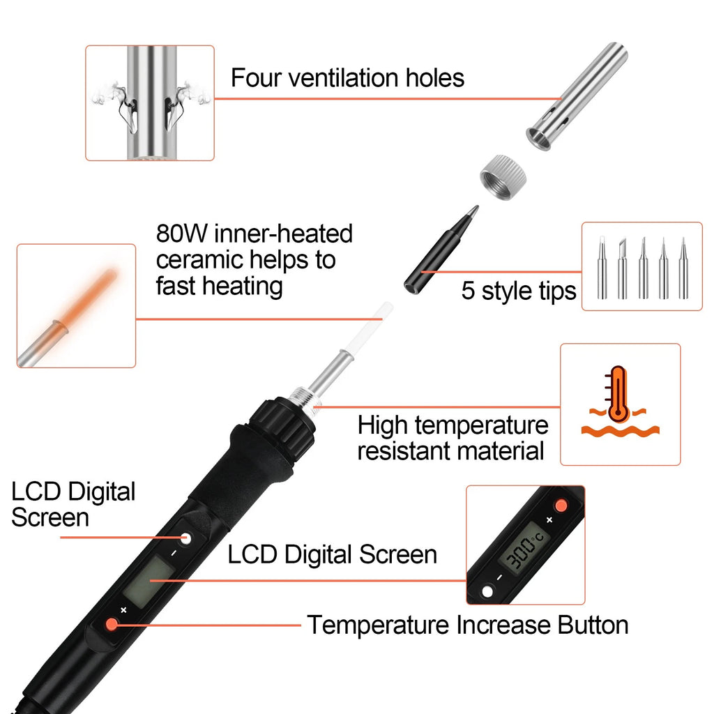 80W Electric Soldering Iron Welding Gun Kit Solder Wire Desoldering Pump Tool
