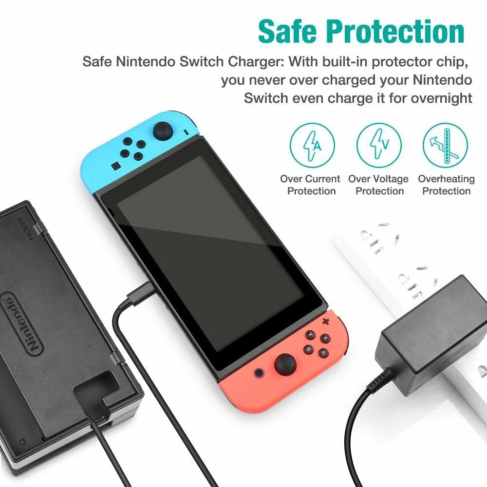 AC Adapter Power Supply for Nintendo Switch Wall & Travel Charger Plug Cord US