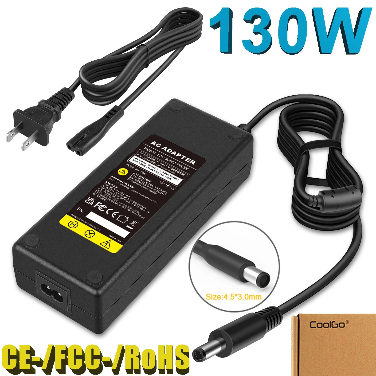 130W Laptop AC Adapter Charger for Dell Precision 15 5510 5520 5530 5540 M3800