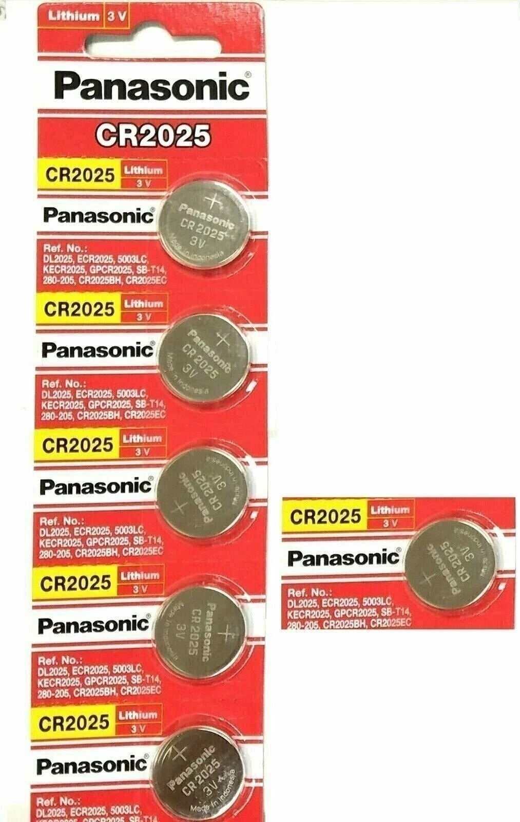 6 Pack New Panasonic 3v lithium coin battery CR 2025 ECR2025 EXP 2027